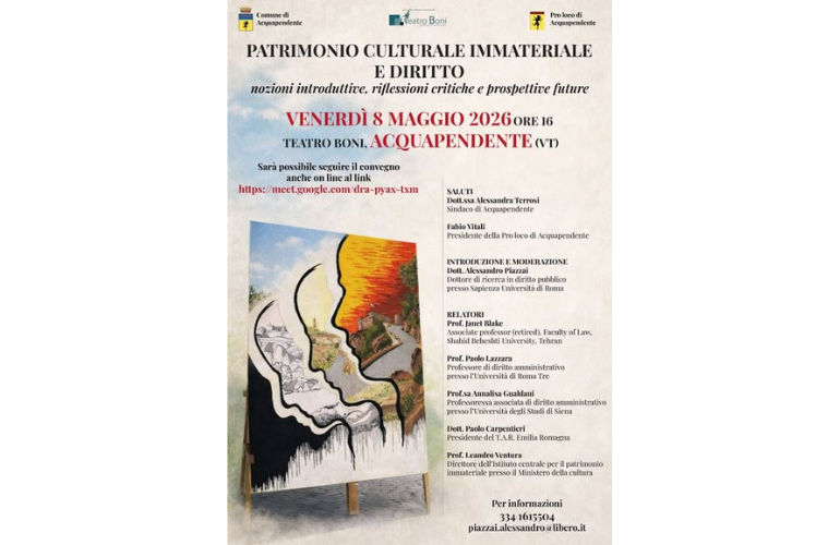 Patrimonio culturale immateriale e diritto: incontro al Teatro Boni di Acquapendente