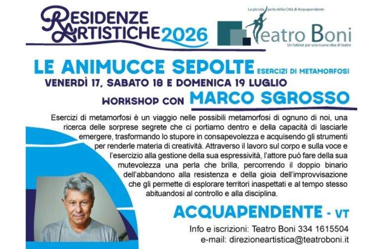 “Le Animucce Sepolte”: al Teatro Boni di Acquapendente il workshop con Marco Sgrosso