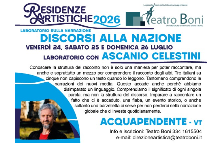 “Discorsi alla Nazione”: al Teatro Boni di Acquapendente il laboratorio con Ascanio Celestini