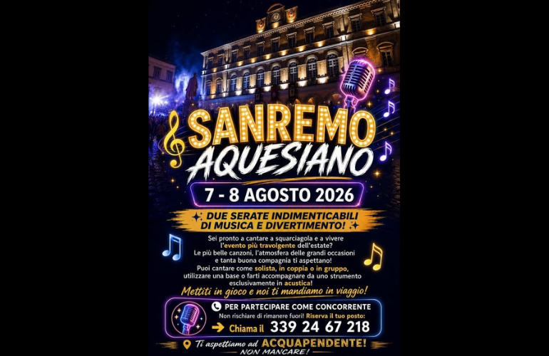 Sanremo Aquesiano 2026: il 7 e 8 agosto Acquapendente diventa la capitale della musica