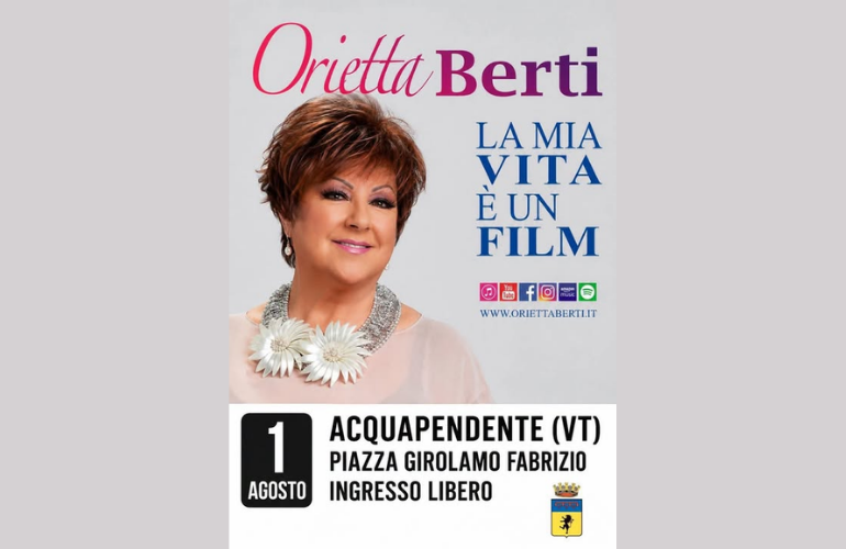 Orietta Berti in concerto ad Acquapendente: il 1° agosto arriva “La mia vita è un film”