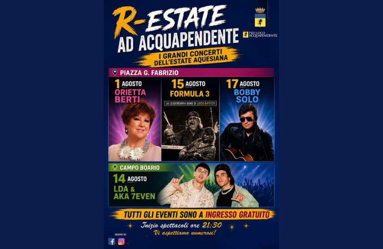 R-Estate ad Acquapendente: i grandi concerti dell’estate 2026