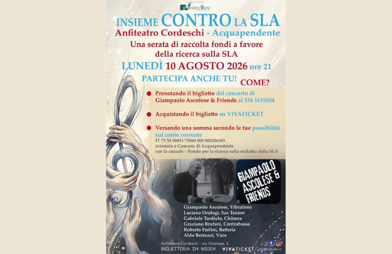 “Insieme contro la SLA”: musica e solidarietà all’Anfiteatro Cordeschi