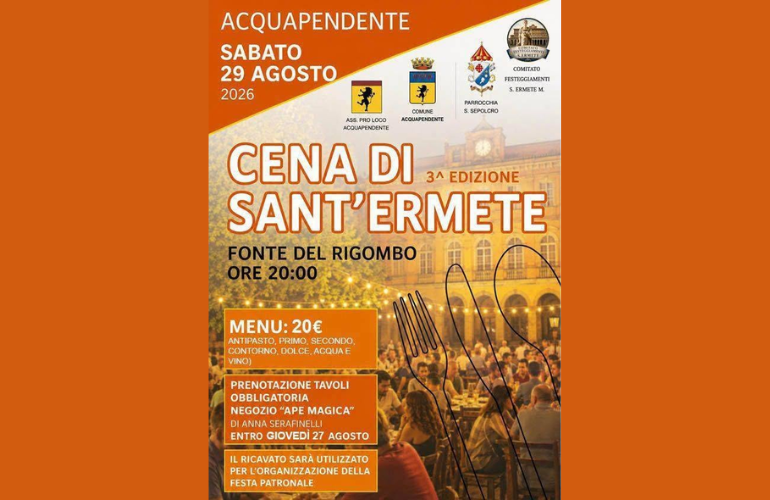 Cena di Sant’Ermete 2026: il 29 agosto la terza edizione alla Fonte del Rigombo