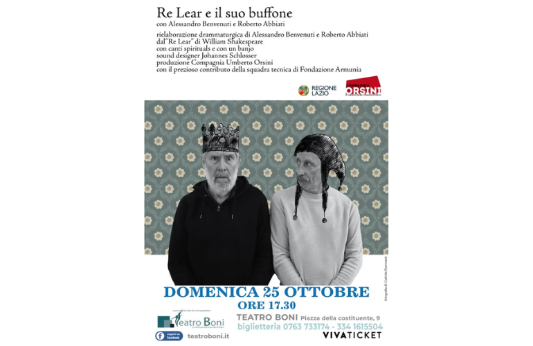 Re Lear e il suo buffone: Alessandro Benvenuti e Roberto Abbiati al Teatro Boni di Acquapendente
