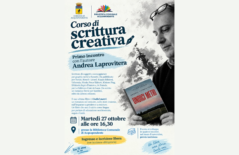 Corso di Scrittura Creativa ad Acquapendente: il 27 ottobre il primo incontro con Andrea Laprovitera